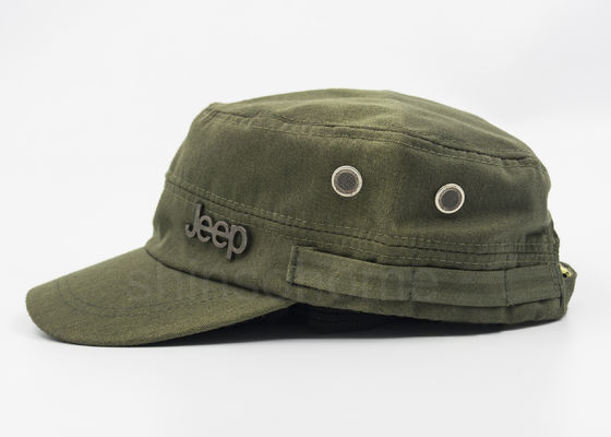 Verde militar do exército do tampão do algodão do emblema de 4 painéis com a curvatura de bronze do metal para adultos
